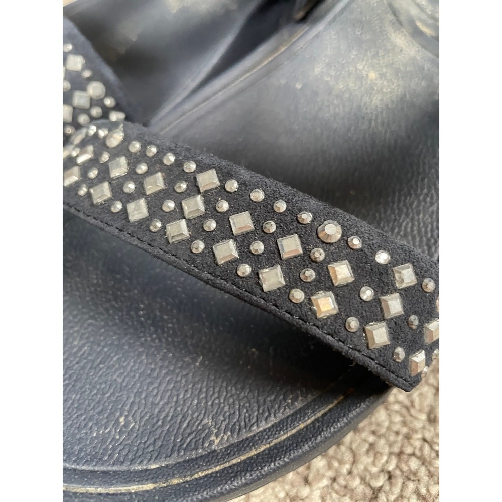 FitFlop Sandals Womens 9 Blue Stud Metallic Strappy Wedge Slip On Comfort Casual - Picture 2 of 10